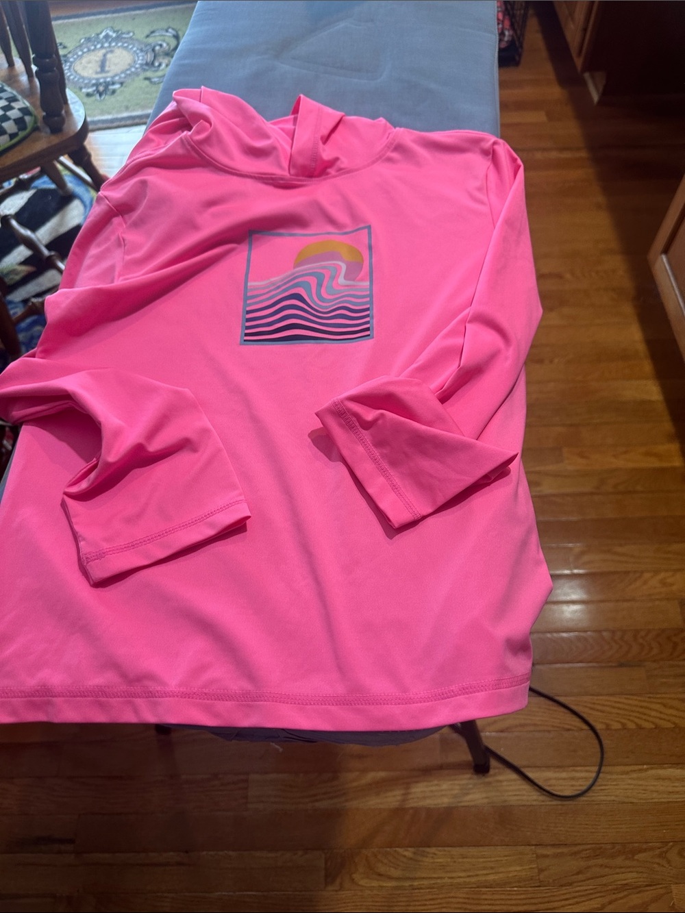 wonder nation Pink Girls' Long-Sleeve Rash Guard with Wave Graphic
